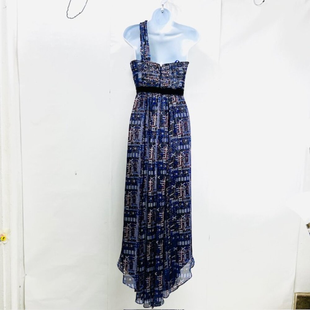 BCBGMAXAZRIA Women Long Cocktail Party Evening Dress Blue Silver Floral( #1 - Picture 3 of 13